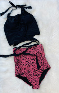 Pink Leopard Highwaist Swim Bottoms