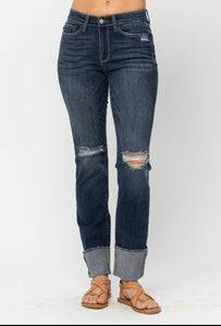Judy Blue mid~rise fray cuff jeans