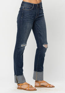 Judy Blue mid~rise fray cuff jeans