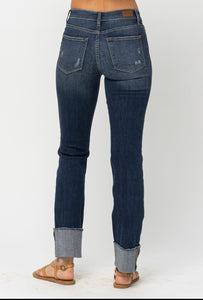 Judy Blue mid~rise fray cuff jeans