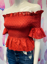 Load image into Gallery viewer, Eyelet off the shoulder top