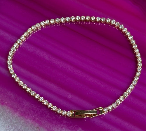 Rhinestone Tennis Bracelet ~ Gold