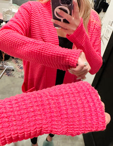 Waffle Knit Cardigan- Pink