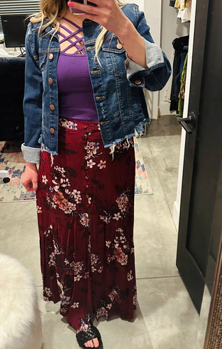 Floral Printed Button Front Maxi Skirt