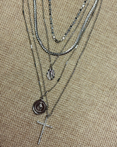 Rhinestone Cross Necklace Bundle~ Silver